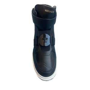 Versace Medusa High Top Sneakers Black Leather Strap Men's IT 40 US 7 New